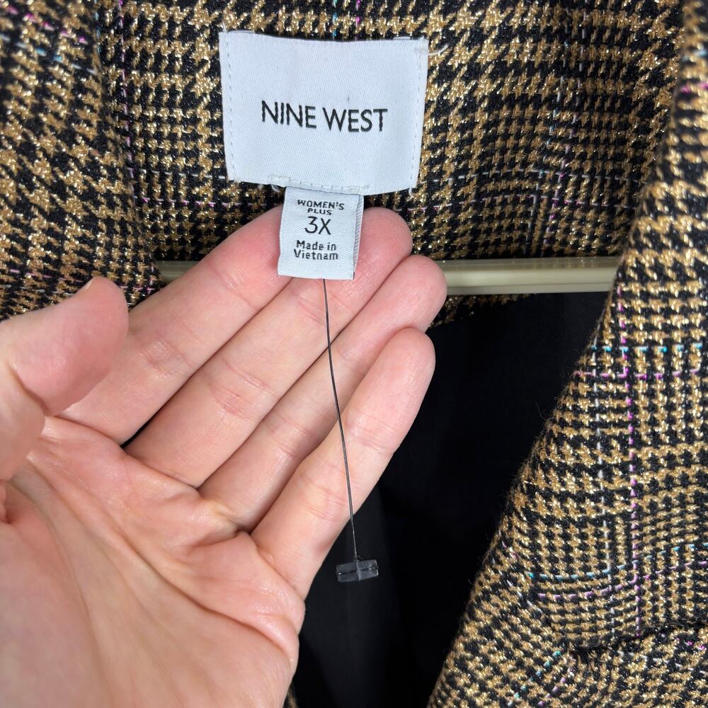 Nine West Double Breasted Blazer Jacket Brown Gold Metallic Plaid 3X NWOT NEW - Picture 10 of 14